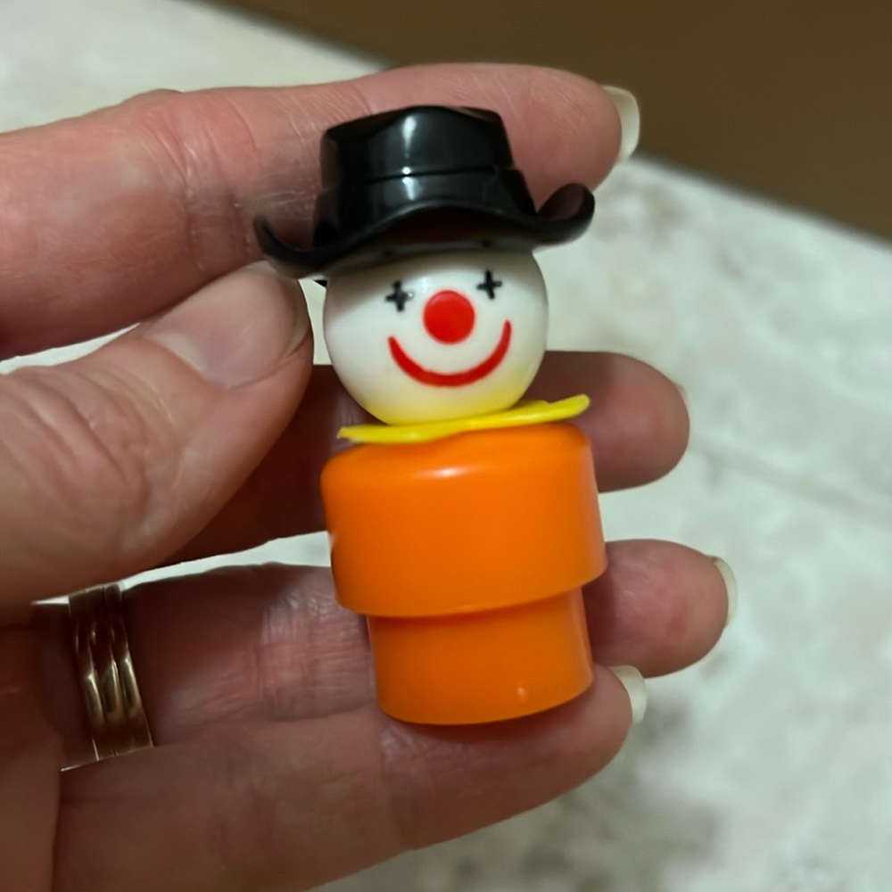 Vintage Fisher-Price little people play family, cowboy clown in orange/black
